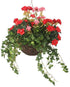 Artificial Red and Pink Azalea and Geranium Display in a 14" Round Willow Hanging Basket